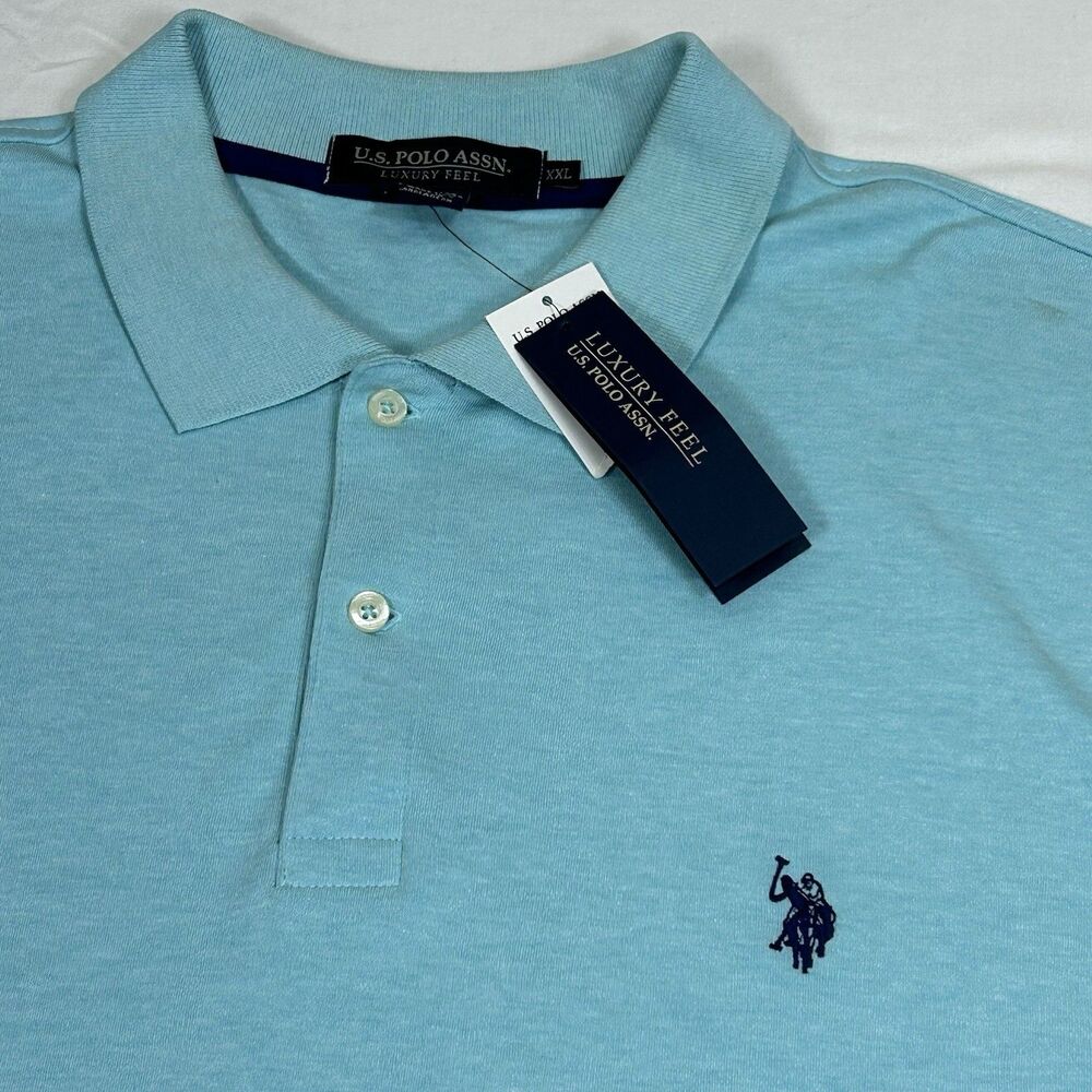 US Polo Assn. Rugby Shirt Short Sleeve Men's XXL Luxury Aqua Blue Teal Logo Soft